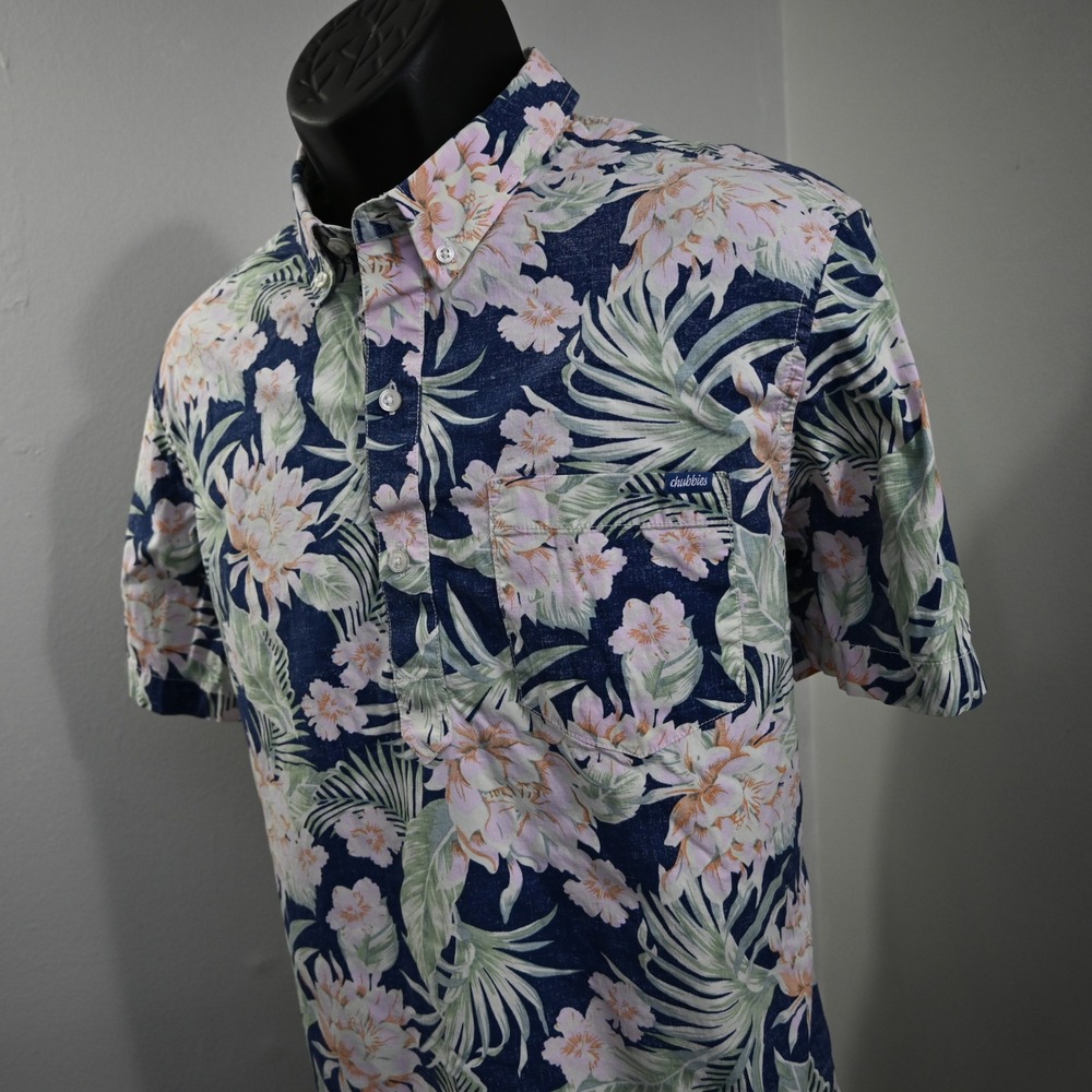 Chubbies Button Up Mens Large Blue Floral Tropical Short Sleeve Stretch Shirt